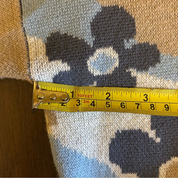 Hollister Cropped Mushroom Floral Sweater Size Small Blue Tan Retro Boho Hippie - Picture 14 of 15